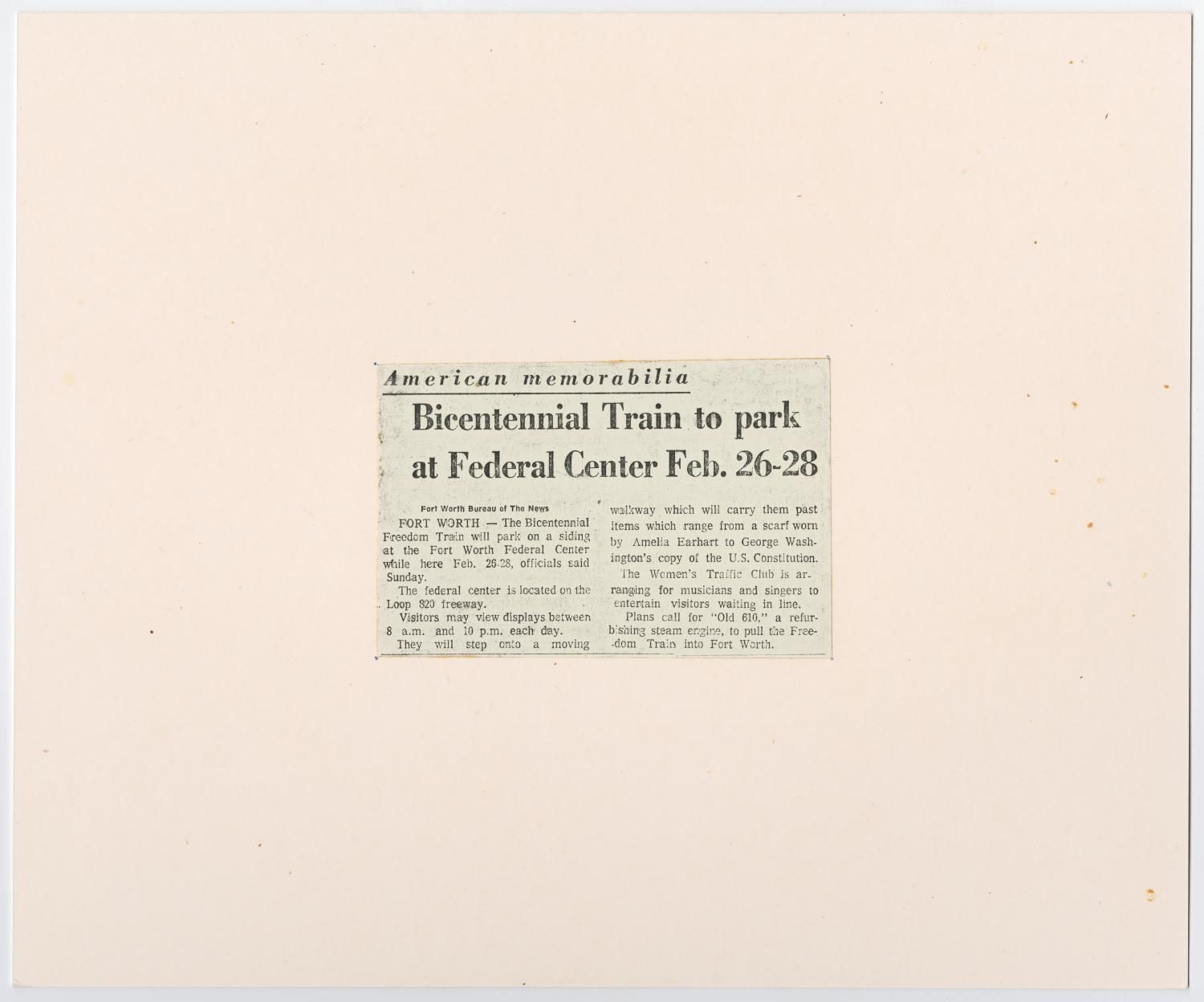 Bicentennial Train Article