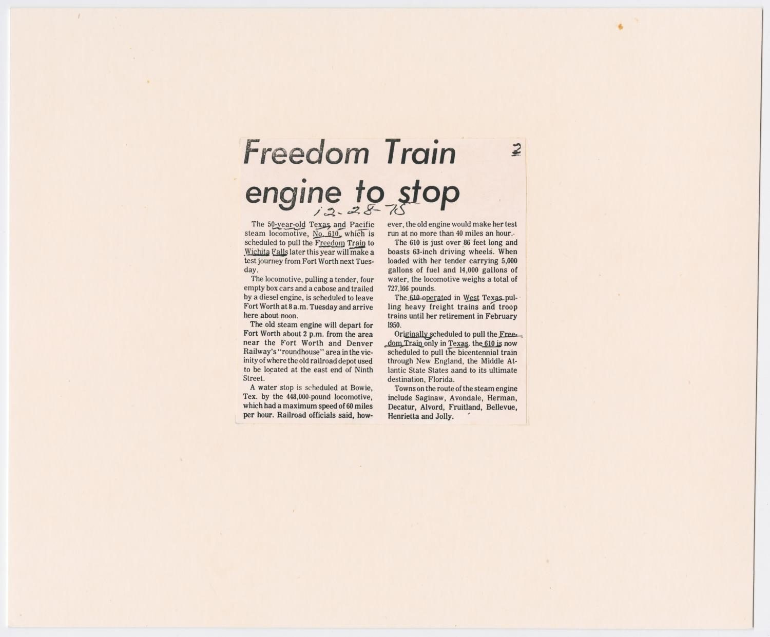 Train #610 Test Run Schedule Article