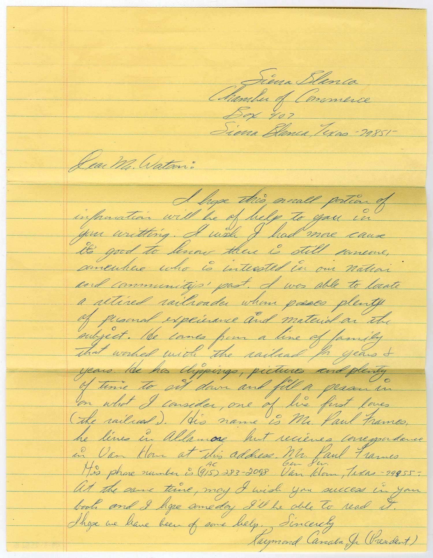 Letter to Don Watson