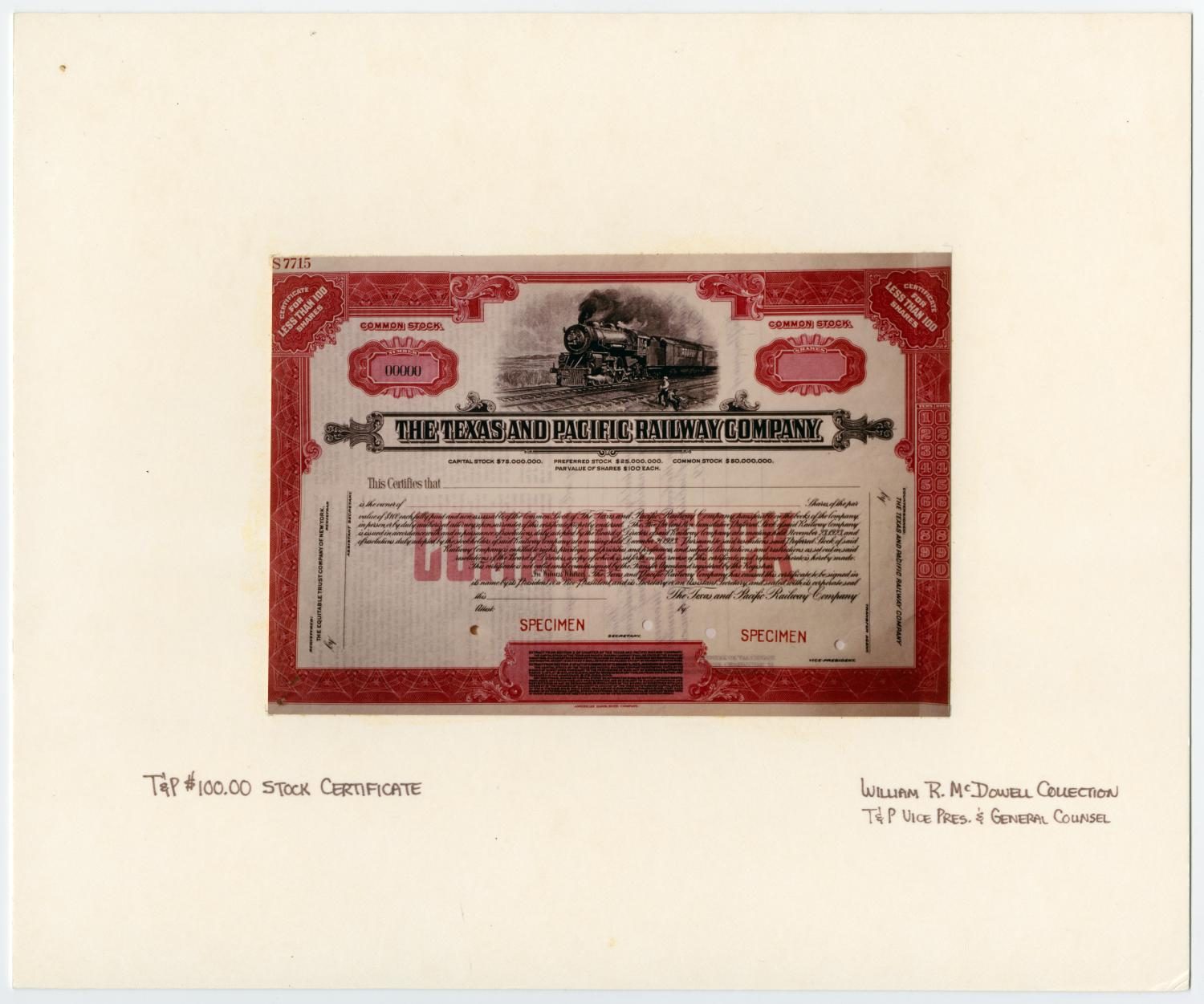 Texas and Pacific Stock Certificate