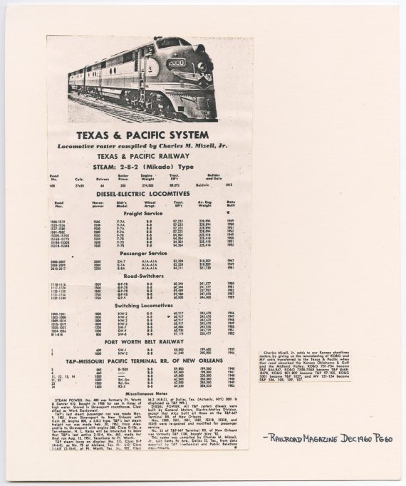 Texas & Pacific Railway Roster